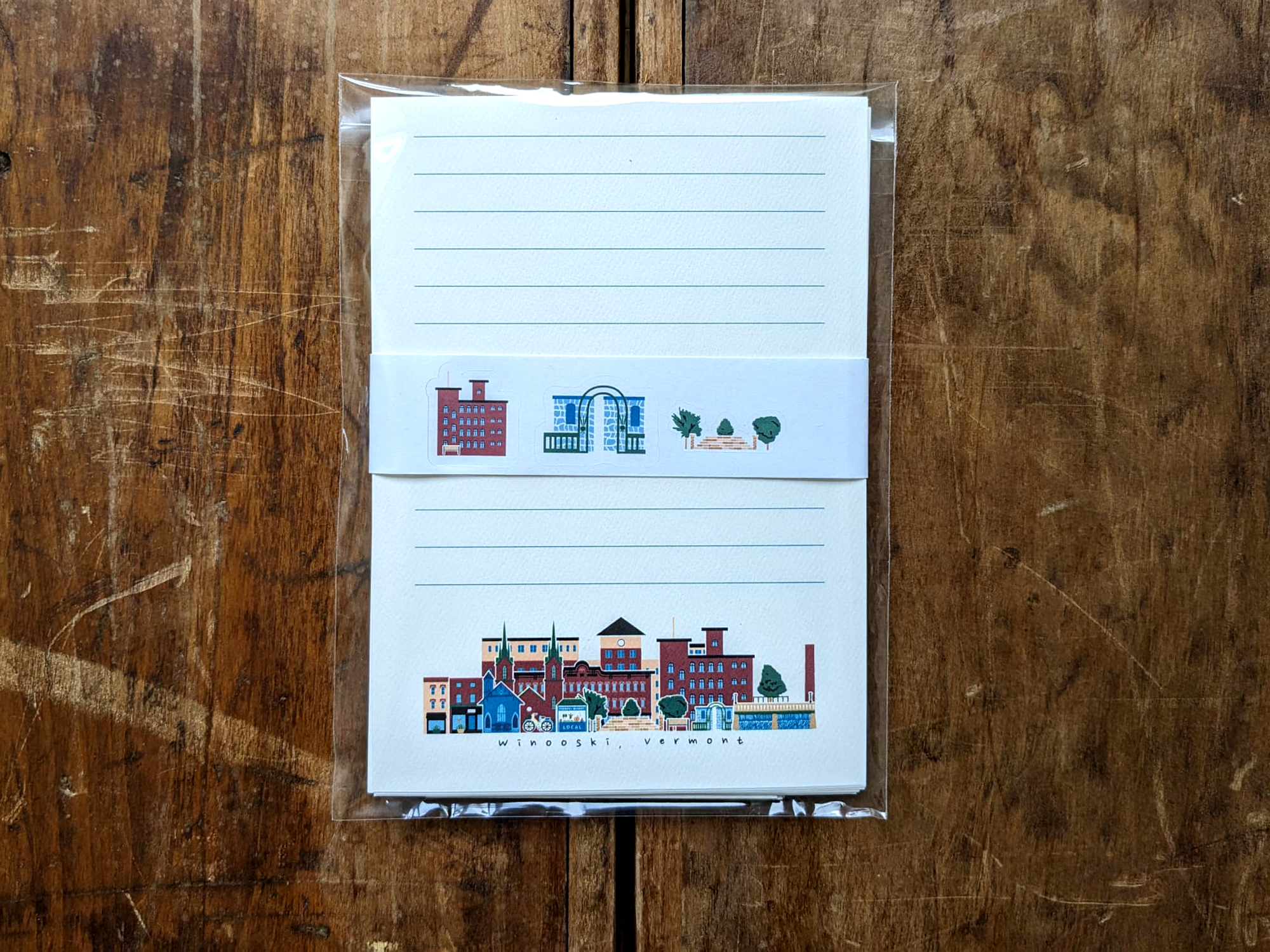 Winooski | Stationary Set | 12 Sheets Paper + 6 Envelopes + Stickers